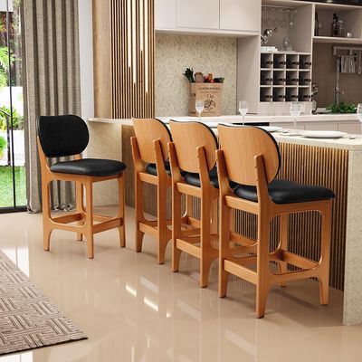Banqueta Baixa Bar Cozinha E Sala De Jantar Fixa Betta L02 Imbuia Couríssimo Preto - Lyam Decor