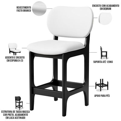 Banqueta Baixa Bar Cozinha E Sala De Jantar Fixa Betta L02 Preto Facto Branco - Lyam Decor