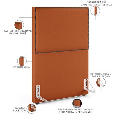 Cabeceira Box Solteiro Com Tachas 100 cm Vicenza L02 Tecido Terracota - Lyam Decor