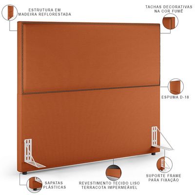 Cabeceira Casal Queen Box Com Tachas 160 cm Vicenza L02 Tecido Terracota - Lyam Decor