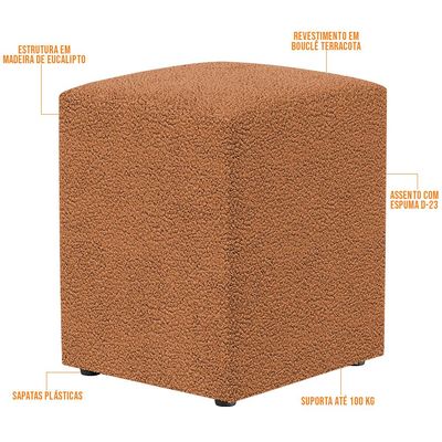 Kit 02 Puffs Quadrado Decorativo Sala De Estar L02 Bouclê Terracota - Lyam Decor