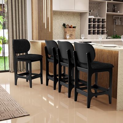 Kit 04 Banquetas Baixa Bar Cozinha E Sala De Jantar Fixa Betta L02 Preto Linho Chumbo - Lyam Decor