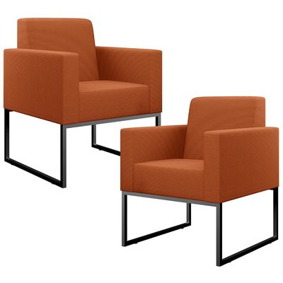 Kit 02 Poltronas Decorativas Sala Base fixa Metal Helô L02 Tecido Terracota - Lyam Decor