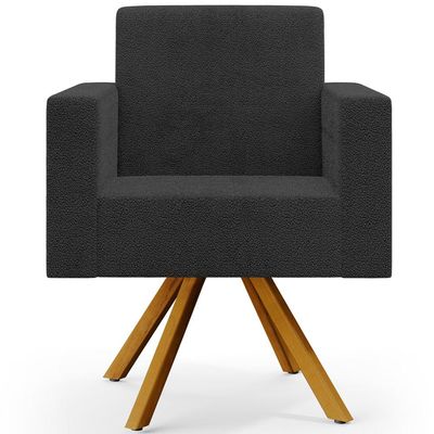 Kit 02 Poltronas Giratórias Sala de Estar Base de Madeira Helô L02 Bouclê Preto - Lyam Decor