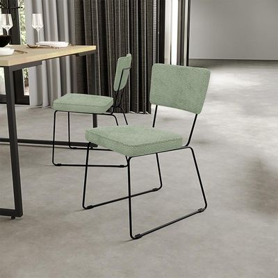 Cadeira Decorativa Estofada Para Sala De Jantar Base Em Aço Allana L02 Bouclê Oliva - Lyam Decor