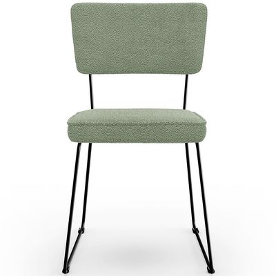 Cadeira Decorativa Estofada Para Sala De Jantar Base Em Aço Allana L02 Bouclê Oliva - Lyam Decor