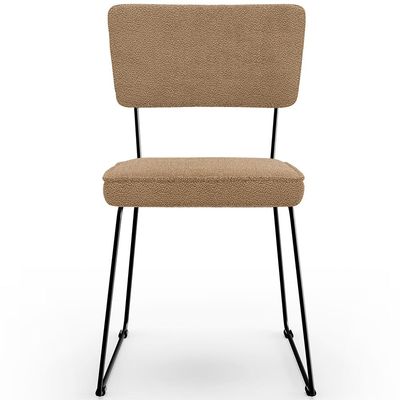 Cadeira Decorativa Estofada Para Sala De Jantar Base Em Aço Allana L02 Bouclê Mostarda - Lyam Decor