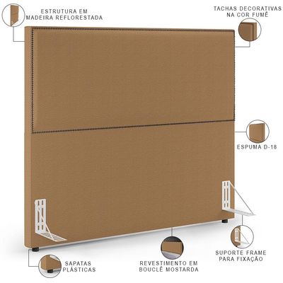 Cabeceira Box Casal King Com Tachas 195 cm Vicenza L02 Bouclê Mostarda - Lyam Decor