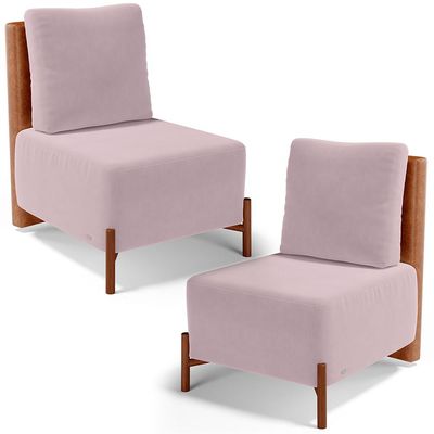 Kit 02 Poltronas Decorativas Sala de Estar Living Hungria L02 Couríssimo Camel Suede Rosê - Lyam