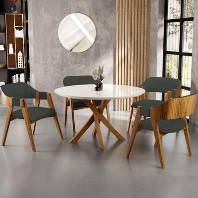 Kit 04 Cadeiras Para Sala de Jantar e Estar Living Estofada Suran L02 Linho Verde Musgo - Lyam