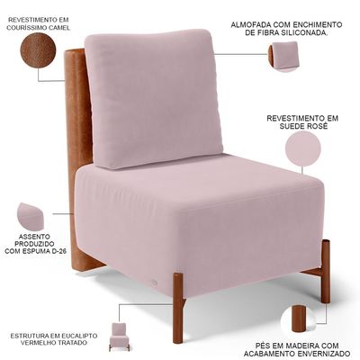 Kit 02 Poltronas Decorativas Sala de Estar Living Hungria L02 Couríssimo Camel Suede Rosê - Lyam