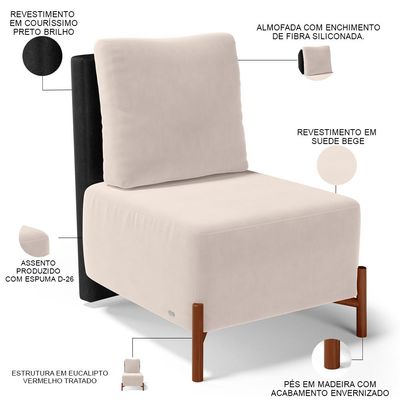 Kit 02 Poltronas Decorativas Sala de Estar Living Hungria L02 Couríssimo Preto Suede Bege - Lyam