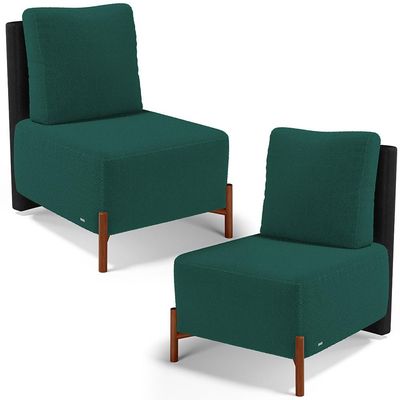 Kit 02 Poltronas Decorativas Sala de Estar Living Hungria L02 Couríssimo Preto Bouclê Verde - Lyam