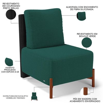 Kit 02 Poltronas Decorativas Sala de Estar Living Hungria L02 Couríssimo Preto Bouclê Verde - Lyam