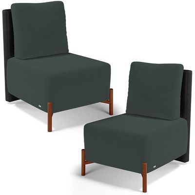 Kit 2 Poltronas Decorativas Sala Estar Living Hungria L02 Couríssimo Preto Suede Verde Musgo - Lyam