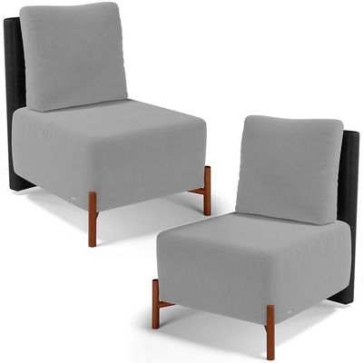 Kit 02 Poltronas Decorativas Sala de Estar Living Hungria L02 Couríssimo Preto Suede Cinza - Lyam