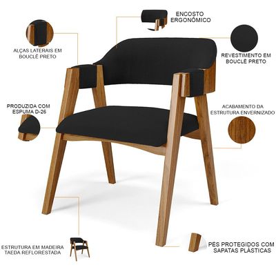 Kit 04 Cadeiras Para Sala de Jantar e Estar Living Estofada Suran L02 Bouclê Preto - Lyam
