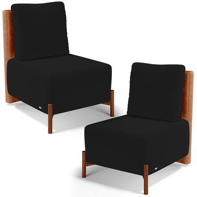 Kit 02 Poltronas Decorativas Sala de Estar Living Hungria L02 Couríssimo Camel Suede Preto - Lyam