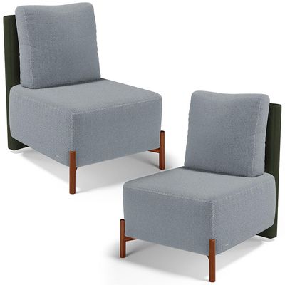 Kit 02 Poltronas Decorativas Sala de Estar Living Hungria L02 Couríssimo Verde Bouclê Cinza - Lyam