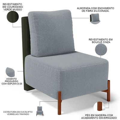 Kit 02 Poltronas Decorativas Sala de Estar Living Hungria L02 Couríssimo Verde Bouclê Cinza - Lyam