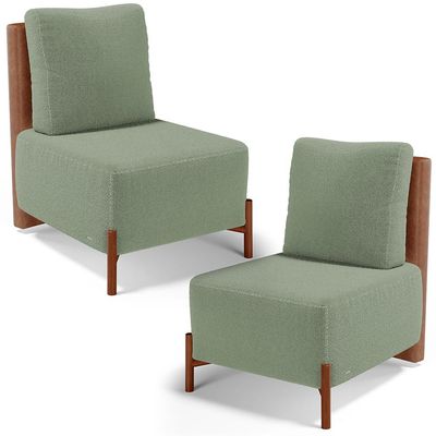 Kit 02 Poltronas Decorativas Sala de Estar Living Hungria L02 Couríssimo Camel Bouclê Oliva - Lyam