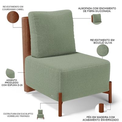 Kit 02 Poltronas Decorativas Sala de Estar Living Hungria L02 Couríssimo Camel Bouclê Oliva - Lyam