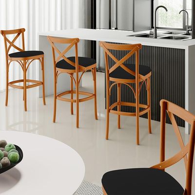 Banqueta Alta Cozinha Bancada Bar Sala de Jantar Estofada Ávila L02 Suede Preto - Lyam