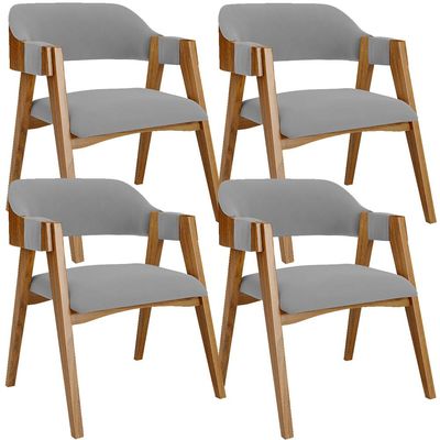 Kit 04 Cadeiras Para Sala de Jantar e Estar Living Estofada Suran L02 Suede Cinza - Lyam