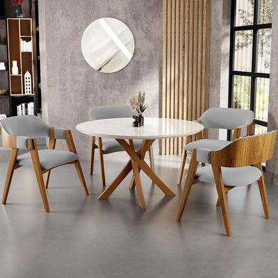Kit 04 Cadeiras Para Sala de Jantar e Estar Living Estofada Suran L02 Suede Cinza - Lyam