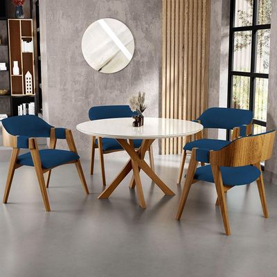 Kit 04 Cadeiras Para Sala de Jantar e Estar Living Estofada Suran L02 Suede Azul Marinho - Lyam