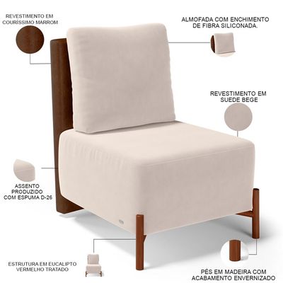 Kit 02 Poltronas Decorativas Sala de Estar Living Hungria L02 Couríssimo Marrom Suede Bege - Lyam