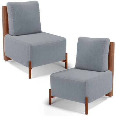 Kit 02 Poltronas Decorativas Sala de Estar Living Hungria L02 Couríssimo Camel Bouclê Cinza - Lyam
