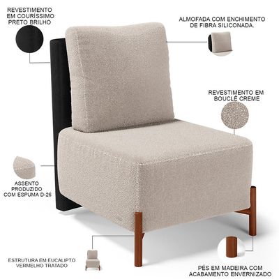 Kit 02 Poltronas Decorativas Sala de Estar Living Hungria L02 Couríssimo Preto Bouclê Creme - Lyam