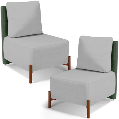 Kit 02 Poltronas Decorativas Sala de Estar Living Hungria L02 Couríssimo Verde Linho Cinza - Lyam