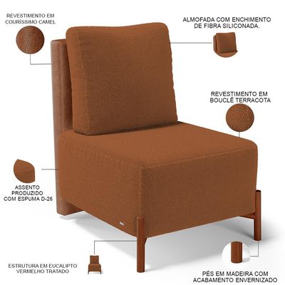 Kit 02 Poltronas Decorativas Sala Estar Living Hungria L02 Couríssimo Camel Bouclê Terracota - Lyam