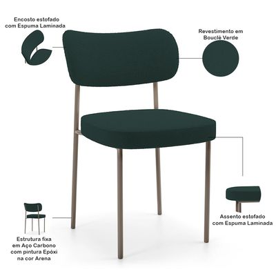 Kit 04 Cadeiras Decorativa Estofada Para Sala de Jantar Melina Base Arena L02 Bouclê Verde - Lyam Decor