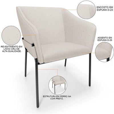 Kit 2 Cadeiras Para Sala de Jantar Estar Living Olívia L02 Linho Cru - Lyam Decor