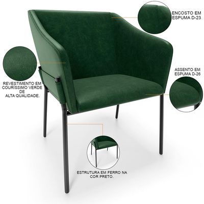 Kit 3 Cadeiras Para Sala de Jantar Estar Living Olívia L02 Couríssimo Verde - Lyam Decor