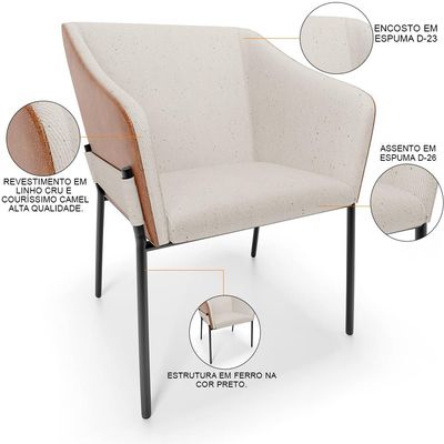 Cadeira Para Sala de Jantar Estar Living Olívia L02 Linho Cru Couríssimo Camel - Lyam Decor