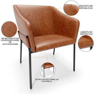 Kit 3 Cadeiras Para Sala de Jantar Estar Living Olívia L02 Couríssimo Camel - Lyam Decor