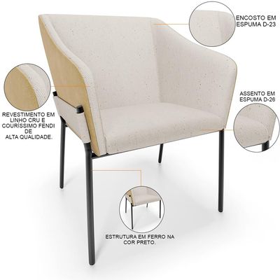 Cadeira Para Sala de Jantar Estar Living Olívia L02 Linho Cru Couríssimo Fendi - Lyam Decor