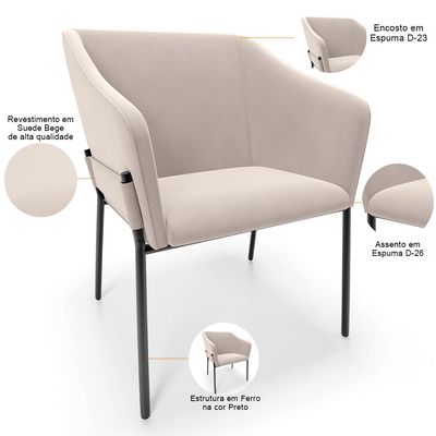 Cadeira Para Sala de Jantar Estar Living Olívia L02 Suede Bege - Lyam Decor