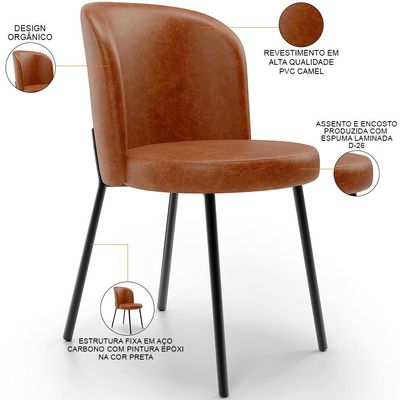 Kit 2 Cadeiras Sala de Jantar Estofada Gavi L02 Couríssimo Camel - Lyam Decor