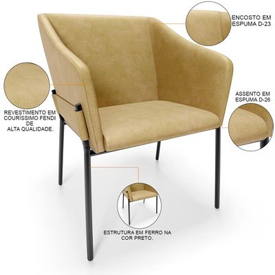Cadeira Para Sala de Jantar Estar Living Olívia L02 Couríssimo Fendi - Lyam Decor