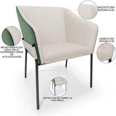 Kit 6 Cadeiras Para Sala de Jantar Estar Living Olívia L02 Linho Cru Couríssimo Verde - Lyam Decor