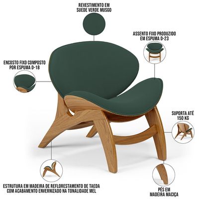 Kit 2 Poltronas Decorativa Orgânica Sala Living Kadosh L02 Suede Verde Musgo - Lyam Decor