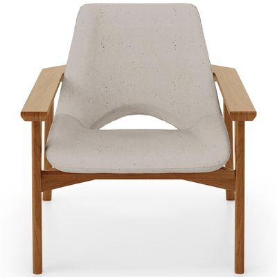 Poltrona Decorativa Para Sala de Estar Living Base Madeira Becker L02 Linho Bege - Lyam Decor