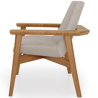 Poltrona Decorativa Para Sala de Estar Living Base Madeira Becker L02 Linho Bege - Lyam Decor