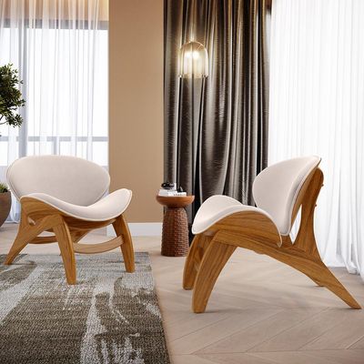 Kit 2 Poltronas Decorativa Orgânica Sala Living Kadosh L02 Suede Bege - Lyam Decor