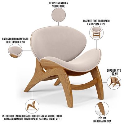Kit 2 Poltronas Decorativa Orgânica Sala Living Kadosh L02 Suede Bege - Lyam Decor